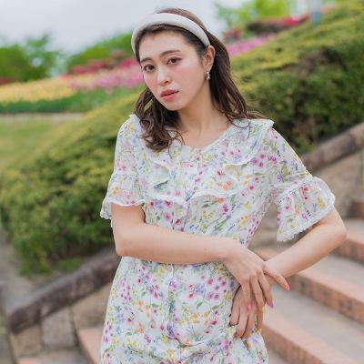 フラワープリントシフォンワンピース≪手洗い可能≫