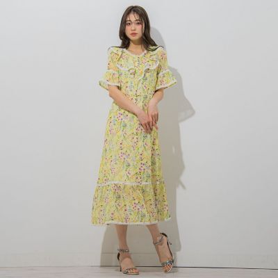 フラワープリントシフォンワンピース≪手洗い可能≫