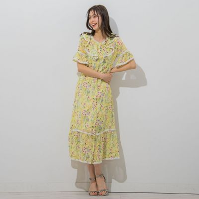フラワープリントシフォンワンピース≪手洗い可能≫
