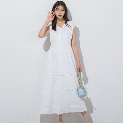 ＜QUEENS COURT（Women）＞レース切り替えノースリワンピース≪洗濯機で洗える≫