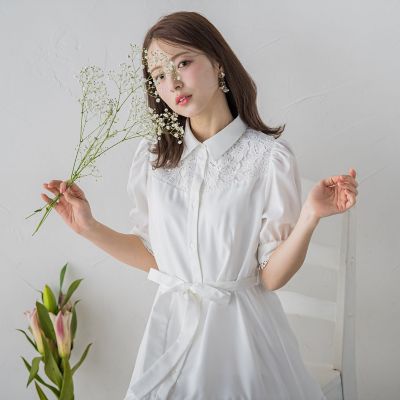 ＜QUEENS COURT（Women）＞レースドッキングシャツワンピ