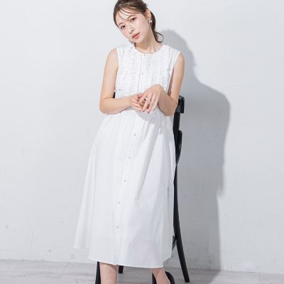 フロントフリルノースリワンピ≪手洗い可能≫ QUEENS COURT ワンピース フロントフリルノースリワンピ「手洗い