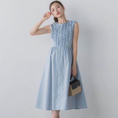 ＜QUEENS COURT（Women）＞フロントフリルノースリワンピ≪手洗い可能≫