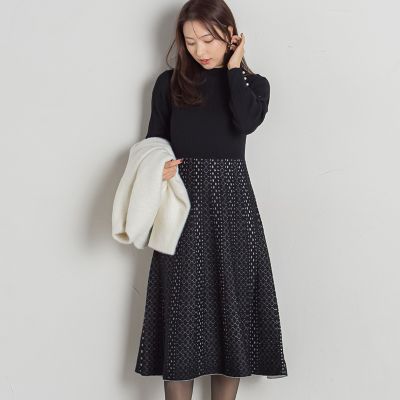 【新色追加】ジャガードニットフレアワンピース≪手洗い可能≫