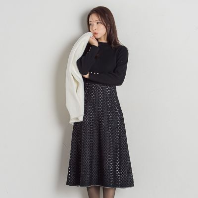 【新色追加】ジャガードニットフレアワンピース≪手洗い可能≫