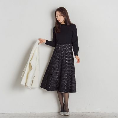 【新色追加】ジャガードニットフレアワンピース≪手洗い可能≫