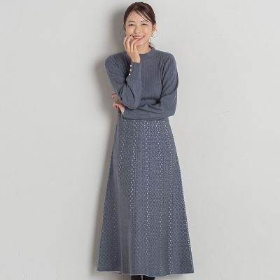 【新色追加】ジャガードニットフレアワンピース≪手洗い可能≫