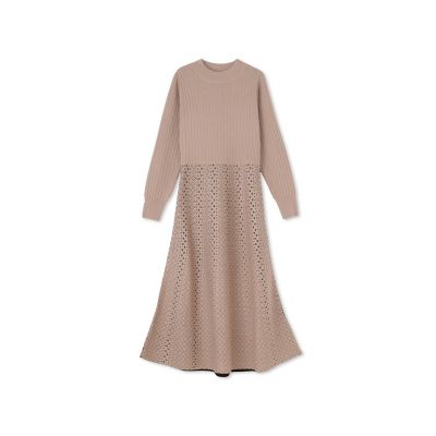 【新色追加】ジャガードニットフレアワンピース≪手洗い可能≫