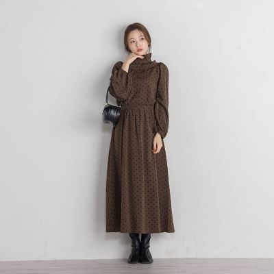 ドットフリルボウタイワンピース≪洗濯機で洗える≫