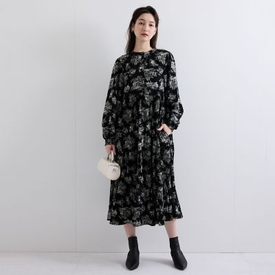 グラフィックプリーツワンピース≪洗濯機で洗える≫