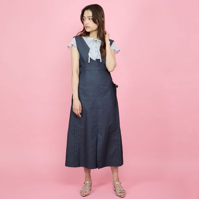 デニムライクリボンワンピース≪手洗い可能≫