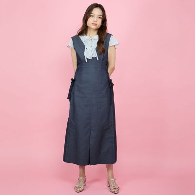 デニムライクリボンワンピース≪手洗い可能≫