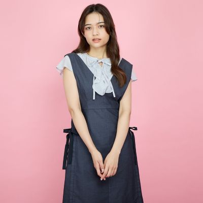 デニムライクリボンワンピース≪手洗い可能≫