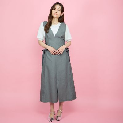 デニムライクリボンワンピース≪手洗い可能≫