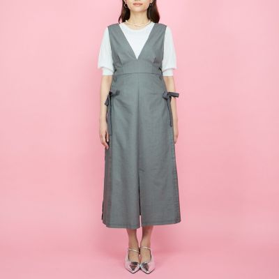 デニムライクリボンワンピース≪手洗い可能≫