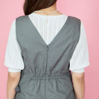 デニムライクリボンワンピース≪手洗い可能≫