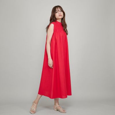 レーヨン麻シャーリングトップワンピース≪洗濯機で洗える≫
