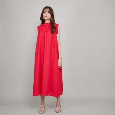 レーヨン麻シャーリングトップワンピース≪洗濯機で洗える≫
