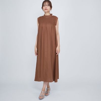 レーヨン麻シャーリングトップワンピース≪洗濯機で洗える≫