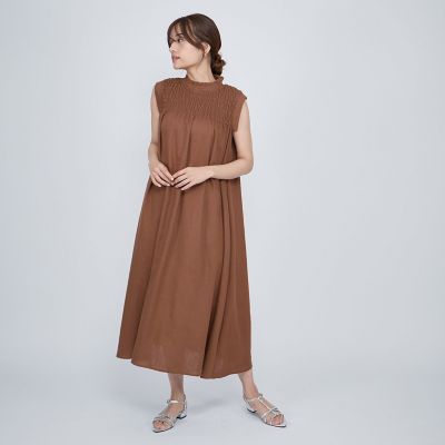 レーヨン麻シャーリングトップワンピース≪洗濯機で洗える≫