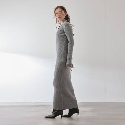 新品未使用PINUEピヌエ ポロカラーリブニットワンピース（GRAY） 新品未使用PINUEピヌエ ポロカラーリブニットワンピース（GRAY）