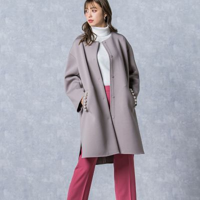 美品✨QUEENS COURT ノーカラーパールコート　お家で洗える　完売品 クイーンズコート QUEENS COURT ノーカラーパールコート≪洗濯機