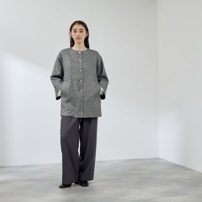 ツィード調ハウンドトゥースノーカラーコート≪手洗い可能≫ | QUEENS