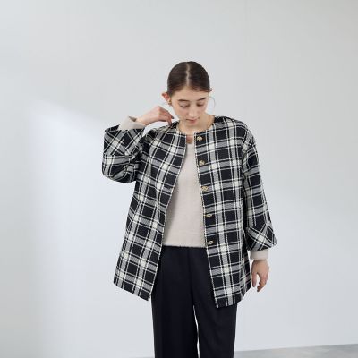 ツィーディチェックノーカラーコート≪手洗い可能≫ | QUEENS COURT