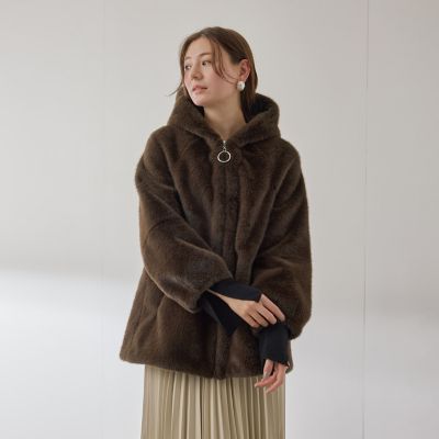 フェイクファーフーディショートコート≪手洗い可能≫ | QUEENS COURT