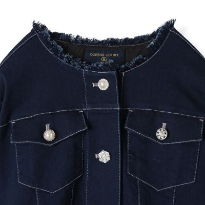 キラキラボタンデニムジャケット≪洗濯機で洗える≫