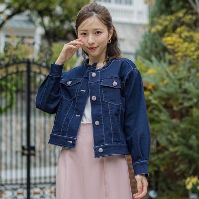 キラキラボタンデニムジャケット≪洗濯機で洗える≫