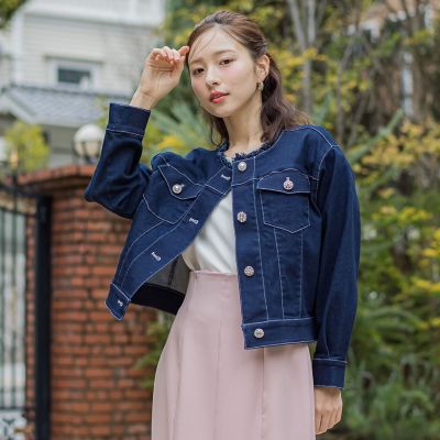 キラキラボタンデニムジャケット≪洗濯機で洗える≫