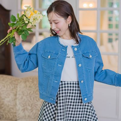 キラキラボタンデニムジャケット≪洗濯機で洗える≫