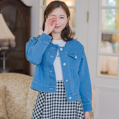 キラキラボタンデニムジャケット≪洗濯機で洗える≫