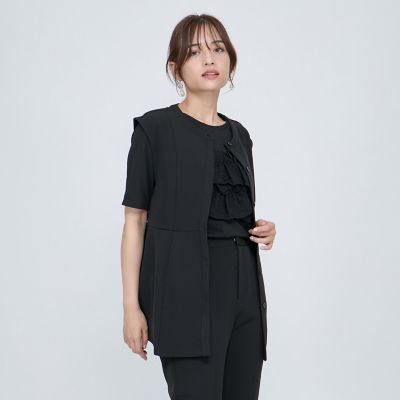 【SALE】QUEENS COURT（Women）/クイーンズコート ノーカラーペプラムブラウスジレ&#8810;セットアップ対応/手洗い可能&#8811; 04ブラック トップス【三越伊勢丹/公式】