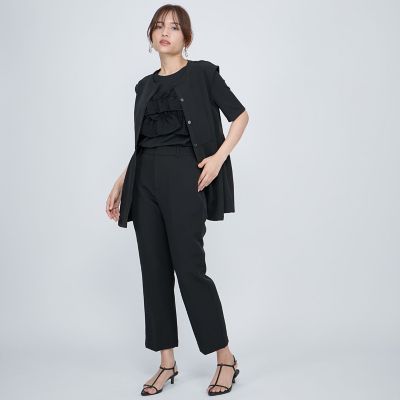 ノーカラーペプラムブラウスジレ≪セットアップ対応／手洗い可能
