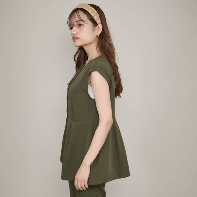 ノーカラーペプラムブラウスジレ≪セットアップ対応/手洗い可能≫ ノーカラーペプラムブラウスジレ≪セットアップ対応／手洗い可能