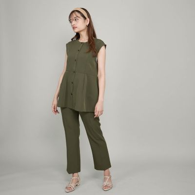 ノーカラーペプラムブラウスジレ≪セットアップ対応/手洗い可能≫ ノーカラーペプラムブラウスジレ≪セットアップ対応／手洗い可能