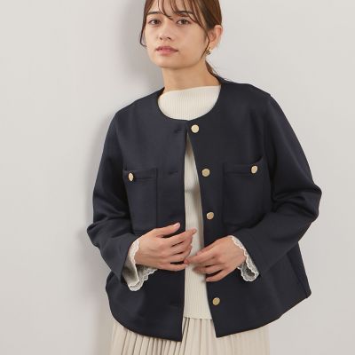 ＜QUEENS COURT（Women）＞カルゼダンボールノーカラージャケット≪手洗い可能≫
