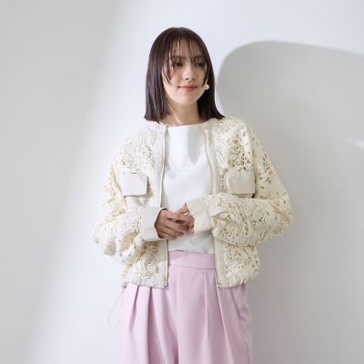＜QUEENS COURT（Women）＞ボタニカルレースブルゾン≪手洗い可能≫