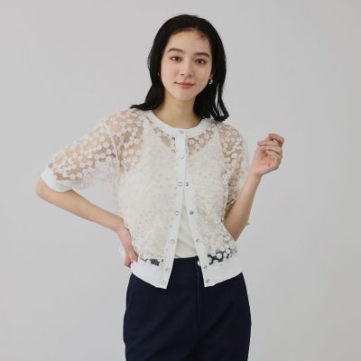 フラワー刺繍ノースリーブニット＆フレアスリーブ 楽天市場】透明感のあるフラワー刺繍×ドットフレアスリーブ