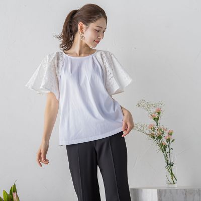 袖レースフレアカットソー≪手洗い可能≫ | QUEENS COURT（Women