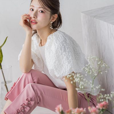 ＜QUEENS COURT（Women）＞袖チェックバルーンカットソー≪手洗い可能≫