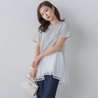 イッセイミヤケISSEY MIYAKE ラグランボーダーTシャツ チャコールM 【レディース】 ISSEY MIYAKE イッセイミヤケ PLEATS PLEASE カットソー