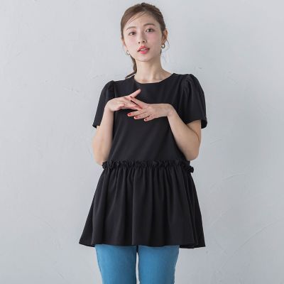 パフスリーブペプラムトップス≪洗濯機で洗える≫