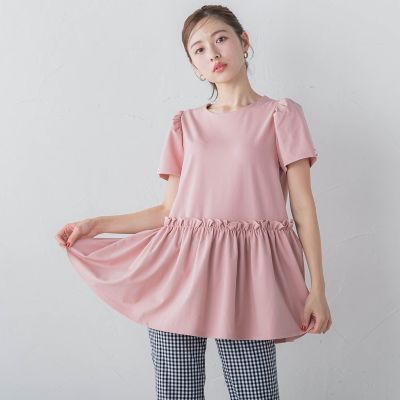 パフスリーブペプラムトップス≪洗濯機で洗える≫