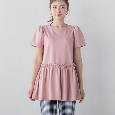 パフスリーブペプラムトップス≪洗濯機で洗える≫