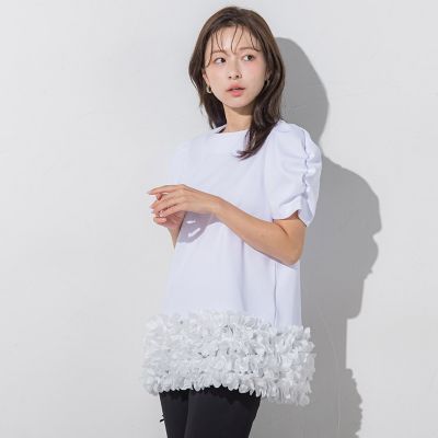 裾フラワーモチーフチュニック≪洗濯機で洗える≫