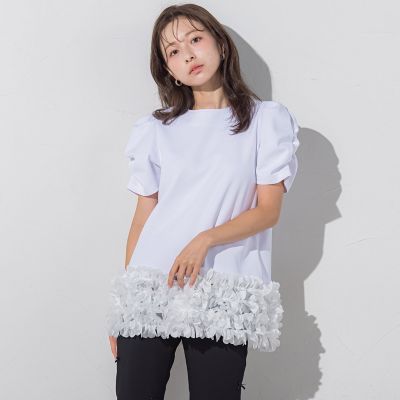 裾フラワーモチーフチュニック≪洗濯機で洗える≫