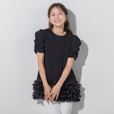 裾フラワーモチーフチュニック≪洗濯機で洗える≫
